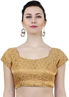 ND & R Women's Readymade, Banarasi Brocade (Chanderi) Short Sleeve Ladies Blouse, Choli for Saree, Ready to Wear.