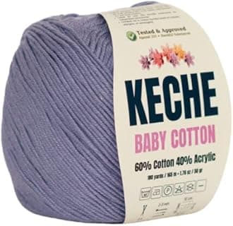 Keche Cotton Yarn, 60% Cotton 40% Acrylic Yarn, Soft Cotton Yarn for Crochet and Knitting, Amigurumi Yarn 1 Skein/Ball 1.76 Oz (50g) / 180 Yrds (165m) - Lilac