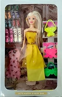 CREATURE Pretty Doll for Girls | Cute Foldable Doll | Beautiful Doll Cute Doll Set for Girls Kids | Doll with Shoes & Fashion Accessories Kit Play Set (CRE-DOLL-05-YLW) (Yellow)