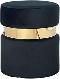 PREDELLA Ottoman & Pouffes,Hassock,Sitting Stool for Living Room | Dressing Table Stool | Footrest Stool | Mudda Puffy Wooden Stools| Footstool Pouf for Office Home Decor Furniture Pouf (Black)