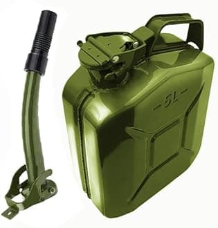 ASC - 5L Green Jerry Can with Green Spout Made of Metal - for Water, Fuel, Petrol, Diesel - Heavy Duty Metal with Anti Corossion Coating and Locking Cap - 5 Litre, Army Green