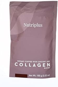 FARMASi Nutriplus Instant Coffee with Chicory and Collagen, Medium Roast Soluble Coffee Blend, Low Caffeine Alternative Beverage, Non GMO, Sugar Free, 3.53 oz
