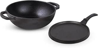 The Indus Valley Pre-Seasoned Cast Iron Cookware Set | Kadai (25.4 cm) + Tawa (25.5 cm) | Pack of 2 | Nonstick, Pre-Seasoned Cookware, 100% Pure & Toxin-Free, No Chemical Coating