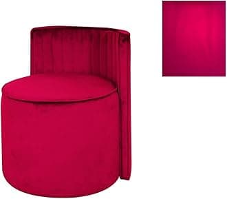 ROUNDHILL FURNITURE Polyester Fabric Upholstered Round Ottoman with Backrest | Multipurpose Wooden Cushioned Footrest Shoe Stool Muddha Pouffe for Living Room, Bedroom, Hallway and Home Décor (Red)