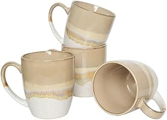 Bosmarlin Ceramic Coffee Mug Set of 4, 17 Oz, 5 Colors to Choose, Tea Cups, Dishwasher and Microwave Safe, Reactive Glaze (Brown Grey)