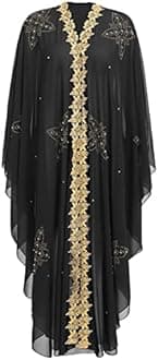 IWEMEK Women Open Front Loose Fit Batwing Long Sleeve Abaya Dubai Kaftan Turkish Muslim Hijab Dress Cardigan Chiffon Hooded African Evening Dresses Hot Drilling Maxi Kimono Robe