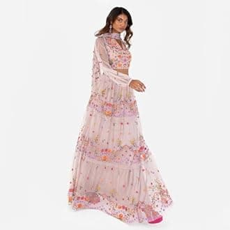 Maya Deluxe Damen Indian Traditional Dress For Women Outfit Lengha Choli Lehenga Saree Skirt And Top Dupatta Coord Set For Wedding Guest Lengha (1er Pack)