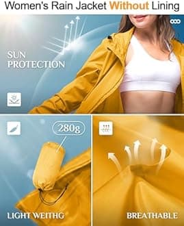 33,000ft Women's Waterproof Long Rain Coats Packable Rain Jacket with Hood Trench Coats Windbreaker