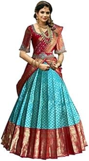 Kanjivaram Soft Pure Zari Silk Traditional Lehenga Saree, Unstitched Lehenga Choli, Half Saree.