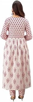 MEERA FAB Women's Cotton Printed White Anarkali Kurta with Palazzo & Dupatta Set