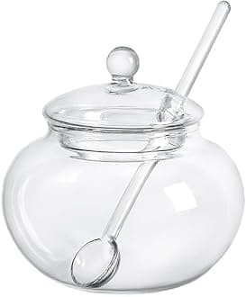 Clear Glass Sugar Bowl With Lid and Sugar Serving Spoon,8 ounces