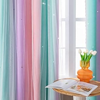 XiDi Kids Room Decor for Girls Bedroom, Pink Purple Green Curtains for Kids Rooms, Girls Room Curtains Windows Wall Drapes 42 Inchs Long 52 inches Wide 1 Panel