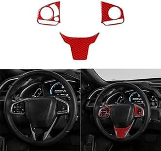 winterwell for 10th Gen Civic Real Carbon Fiber Steering Wheel Cover Trims Inner Wheel Button Sticker Compatible with Honda Civic 2021 2020 2019 2018 2017 2016, CR-V 2017-2022 (Red)