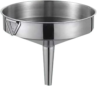 Kitchen Funnel Thickened Stainless Steel Food Funnel with Strainer Filter, Metal Cooking Funnel Transferring of Liquid Powder Grain - Silver (Color : Silver, Size : 14 * 14.5cm)