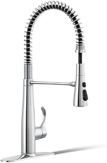 KOHLER 22033-CP Simplice Semi Professional Kitchen Sink Faucet, Pre-Rinse Kitchen & Commercial Faucet, Three Function Sprayhead, Polished Chrome