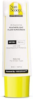 SunScoop 3% Niacinamide Fluid Sunscreen SPF 50+ PA++++ Broad Spectrum | In-Vivo Tested | Lightweight & Non greasy | Prevents Tanning | No White Cast | Non-Comedogenic | For All Skin Types (45ml)