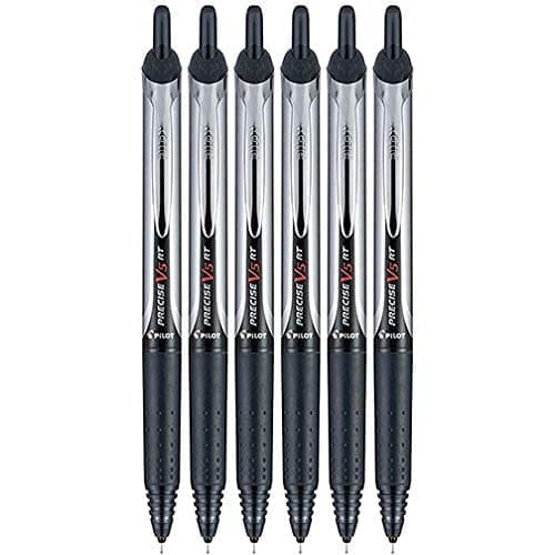 Pilot Precise V5 RT Retractable Liquid Ink Rollerball Pens, Extra Fine Point, 0.5mm, Black Ink, 6 Count