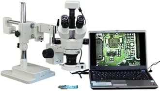 OMAX 2X-90X Digital Zoom Trinocular Dual-Bar Boom Stand Stereo Microscope with 3.0MP USB Camera and 54 LED Ring Light with Light Control Box