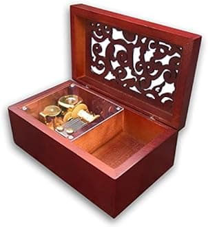 BinkeGG Play (Beautiful Dreamer) Brown Wooden Hollow Out Jewelry Box Music Box with Sankyo Musical Movement (65 Tunes Option)