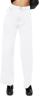 KDF Straight Leg Jeans for Women High Waisted Jeans Frayed Baggy Pants Raw Hem Loose Stretchy Cropped Wide Leg Jeans