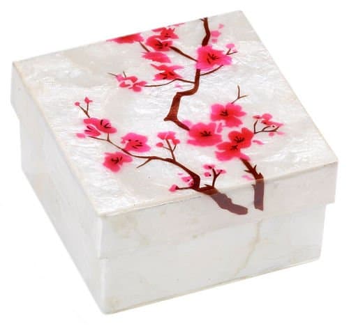 Kubla Craft Cherry Blossoms Capiz Shell Keepsake Box 3 X 3 3"W x 3"W x 1.5"T Pink, Brown, Cream