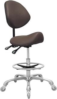 Saddle Stool Chair with Back Support Footrest, Heavy-Duty(350LBS), Hydraulic Rolling Swivel Adjustable Stool Chair for Salon Spa Beauty Massage Dental Clinic Home Office Use(Coffee)