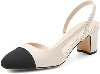 MICIFA Slingback Heels for Women，Round Toe Chunky Heeled Pumps Ankle Strap Fashion Splicing Dress Shoes