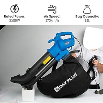 3 in 1 Leaf Blower, 3500W Garden Vacuum & Mulcher, Large 35 Litre Collection Bag, 10:1 Mulching Ratio, Variable Speed Settings 8000-15000 RPM – Anti-Vibration Damper