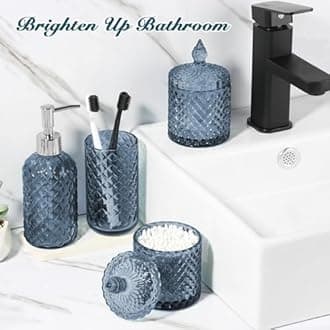 Blue Glass Crystal Bathroom Accessory Set 4 Pack