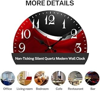 ArtSocket Wooden Wall Clock Silent Non-Ticking, Red Black Grey Irregular Geometric Grid Stripe Abstract Vintage Round Wall Clocks Decor for Home Kitchen Living Room Office, Battery Operated(12 Inch)