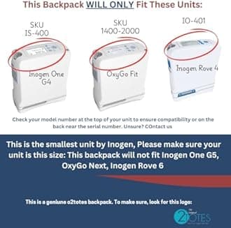O2TOTES USA Backpack Custom Fit For Inogen One G4, Inogen Rove 4, OxyGo Fit; Ultra Lightweight, Mesh Panels, Zippered Bottom, Black, 1 Count (Pack of 1), Classic