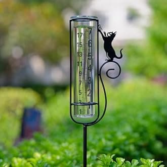 Venniy Rain Gauge, Cat Rain Gauge Outdoor,Rain Measure Gauge with Metal Stake for Garden Patio Lawn Decor, Large Number Easy to Read