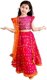 Pspeaches Polyester Girls Pink Purple Readymade Lehenga Set Blouse With Dupatta