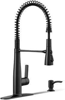 K-REC22745-SD-BL Semi-Professional Kitchen Sink Faucets with Soap Dispenser, Commercial Kitchen Faucets with Pull Down Sprayer, Matte Black