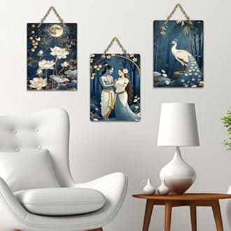 Artvibes Divine Radha Krishna With Lotus And Peacock Wooden Wall Art For Home | Wall Art For Living Room | Wall Decor Items | Temple | Gifts | Room Decoration Items | Wall Hangings (WH_9629N)