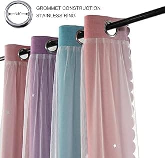 FANLI Ombre Rainbow Blackout Curtains for Kid Girls Bedroom Living Room Darking Stripe Double Layer Star Cut Out Wall Home Decor Gradient Grommet Window Curtains (Pink Purple, 52W x 84L)