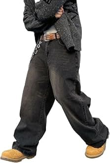 HUNGSON Mens Baggy Jeans for Men Women Y2k Skater Vintage Plain Pants Casual Wide Leg Jeans Loose Fit Denim Jeans