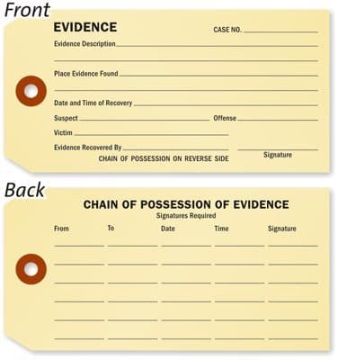 Evidence Identification Tag, Double-Sided, 100 Tags / Pack, 5.25" x 2.625"