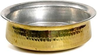 Diamond Steel Brass/Pital Non Stick Handi for Cooking | Lagan for Cooking| Kalai Plating Inside| Brass Handi Without Lid| Traditional Cookware and Kitchen Tools Pack of 1 (14 Inch(3.5 LTR))