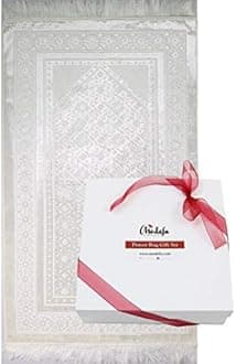 Modefa Luxury Islamic Prayer Rug in Gift Box - Deluxe Gift Set with Prayer Mat & Prayer Beads Tesbih - Soft Plush Turkish Prayer Rug for Men and Women - Ramadan or Eid Gift (Paisley Burgundy)