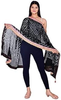 kalpit creations Women's Jaipuri Art Silk Bandhej Rajasthani Bandhani Dupatta with Gota Patti Lace