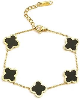 MEENAZbracelet for woman chain Fashion Stylish Clover Bracelet for Women & Girls | Van Cleef | Aesthetic Jewellery | Valentine Gift for Girlfriend & Wife | Adjustable Wrist Band |anti tarnish gold