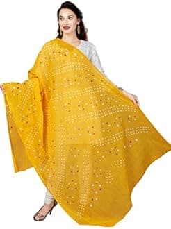 RANI SAAHIBA Women's Cotton Dupatta, Yellow, One Size