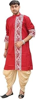 NEEDLE GO TRADITIONAL Men's Pure Cotton Jamdani Kurta, Full Sleeves, for Weddings, Parties, Poojas, Festivals