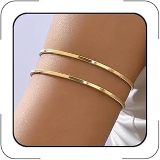 Women's 18k Gold Plated Arm Cuff Bracelet - Minimalist Silver Upper Arm Cuff for Cool