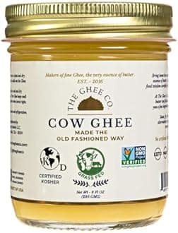 The Ghee Co., Grass Fed Ghee, 8 Fl oz, Made with Grade AA butter, Lactose and Casein free, Paleo and Keto friendly, glass jar