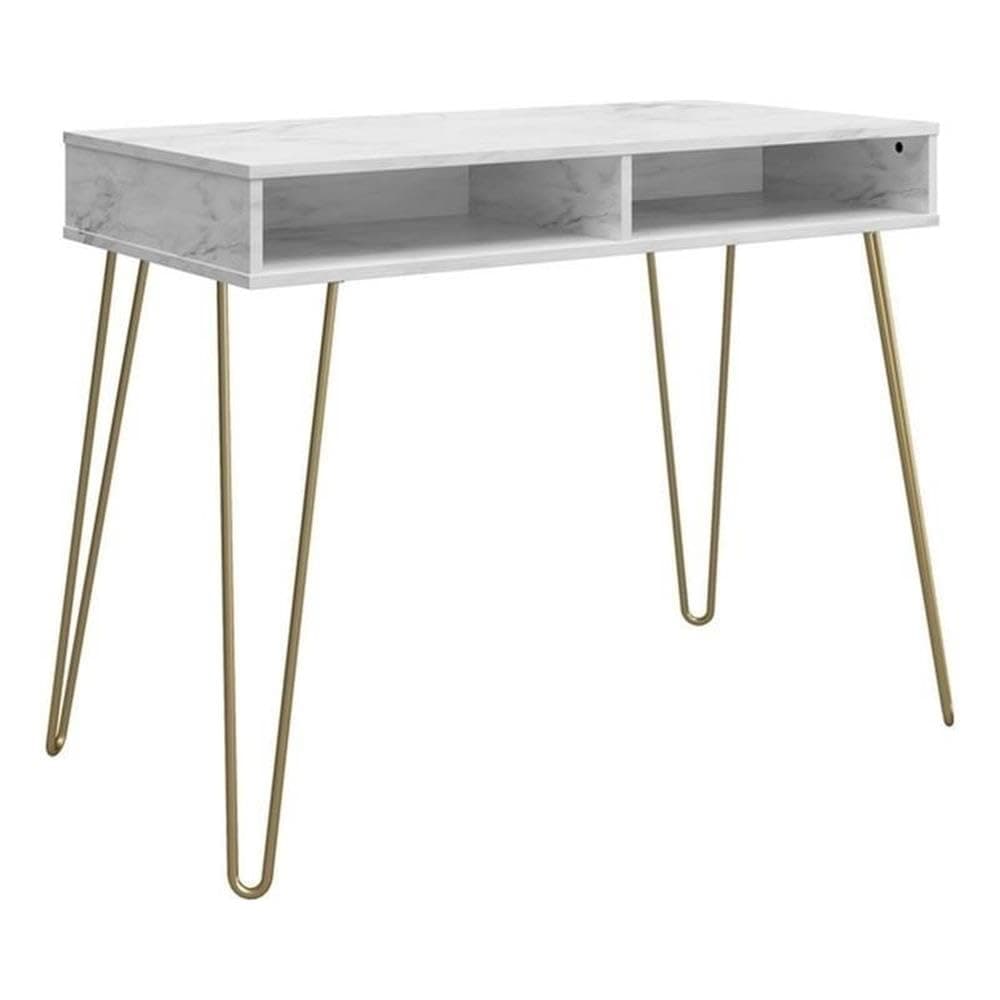 Computer Desk with Storage, White Marble