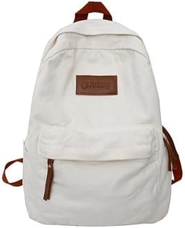 Sumleno Vintage Aesthetic Backpack Large Capacity Casual Canvas Daypack Travel Book Bags Laptop Bag Korean College Backpack (White,One Size)