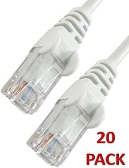 0.25m WHITE Network Cable - CAT5e - RJ45 - Ethernet - Patch - LAN - Router - Modem - 10/100 20 PACK