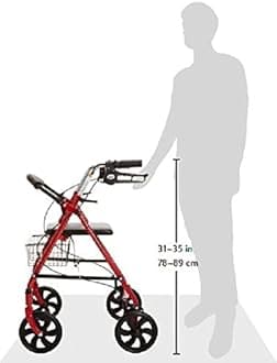 Drive Medical Four Wheel Rollator with Fold Up Removable Back Support, Red